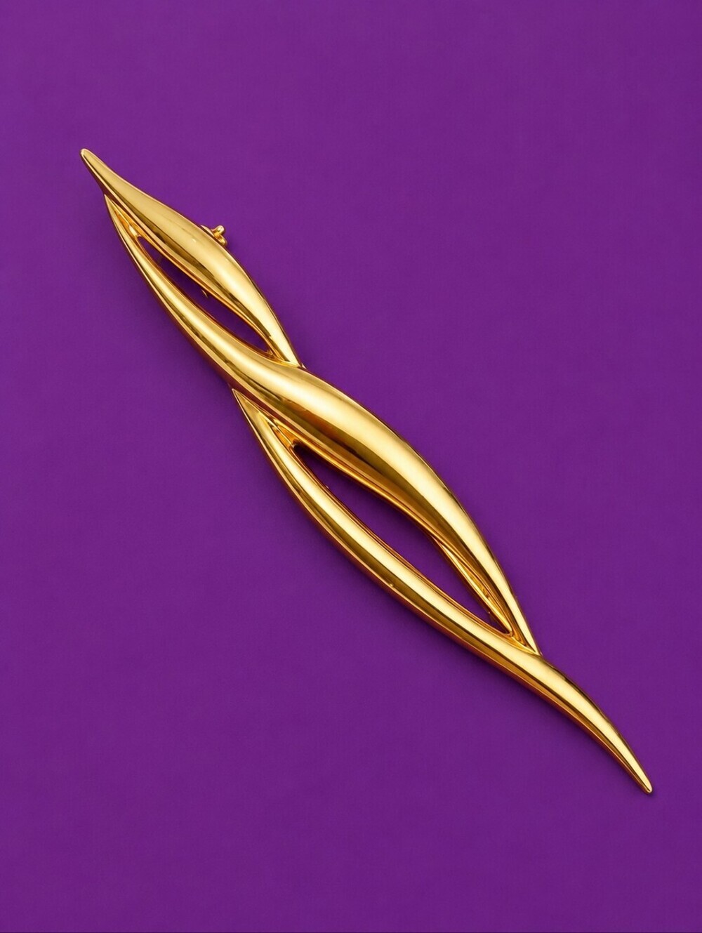 VTG MONET 1980s Long Goldtone Swirl Bar Brooch